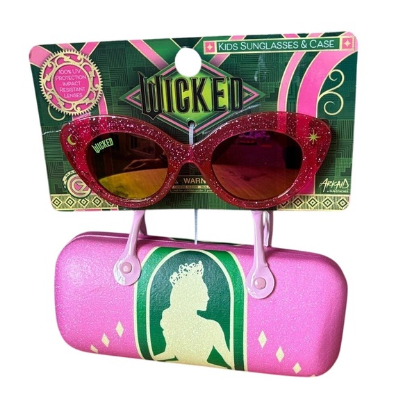 Wicked The Movie Kids Glitter Sunglasses with Case Elphaba Glinda NWT - Picture 1 of 11
